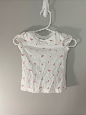 Girls White Short-Sleeve Tee with Pink Fruit Print